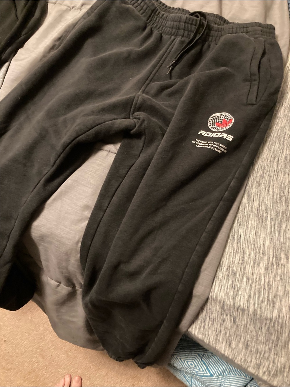 adidas Black Sweatpants with Red Logo Globe Detail